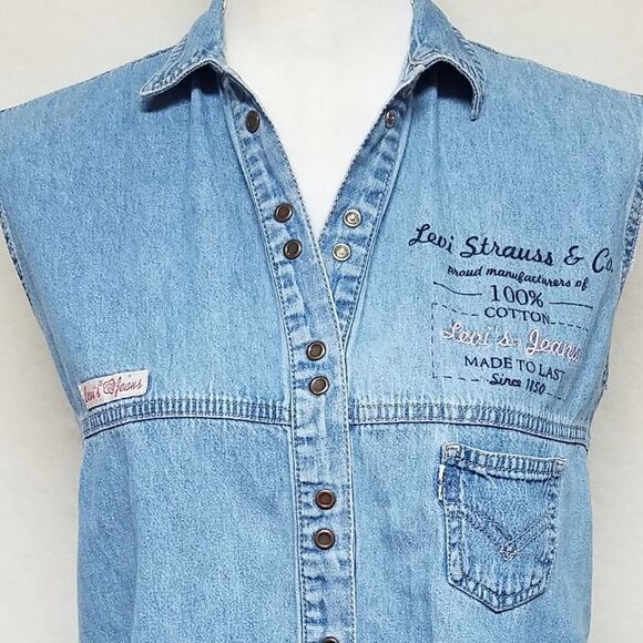 VINTAGE 96 Levi's Raw Cut Sleeveless Chambray Top - Picture 3 of 13